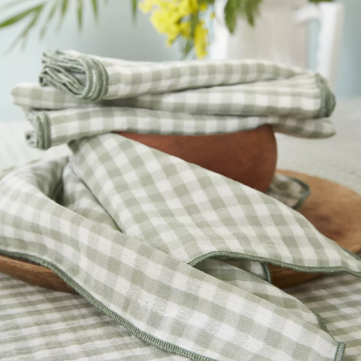 Nappe rectangle 150 x 350 cm Gaze de coton tissŽe teinte VICKIE Eucalyptus