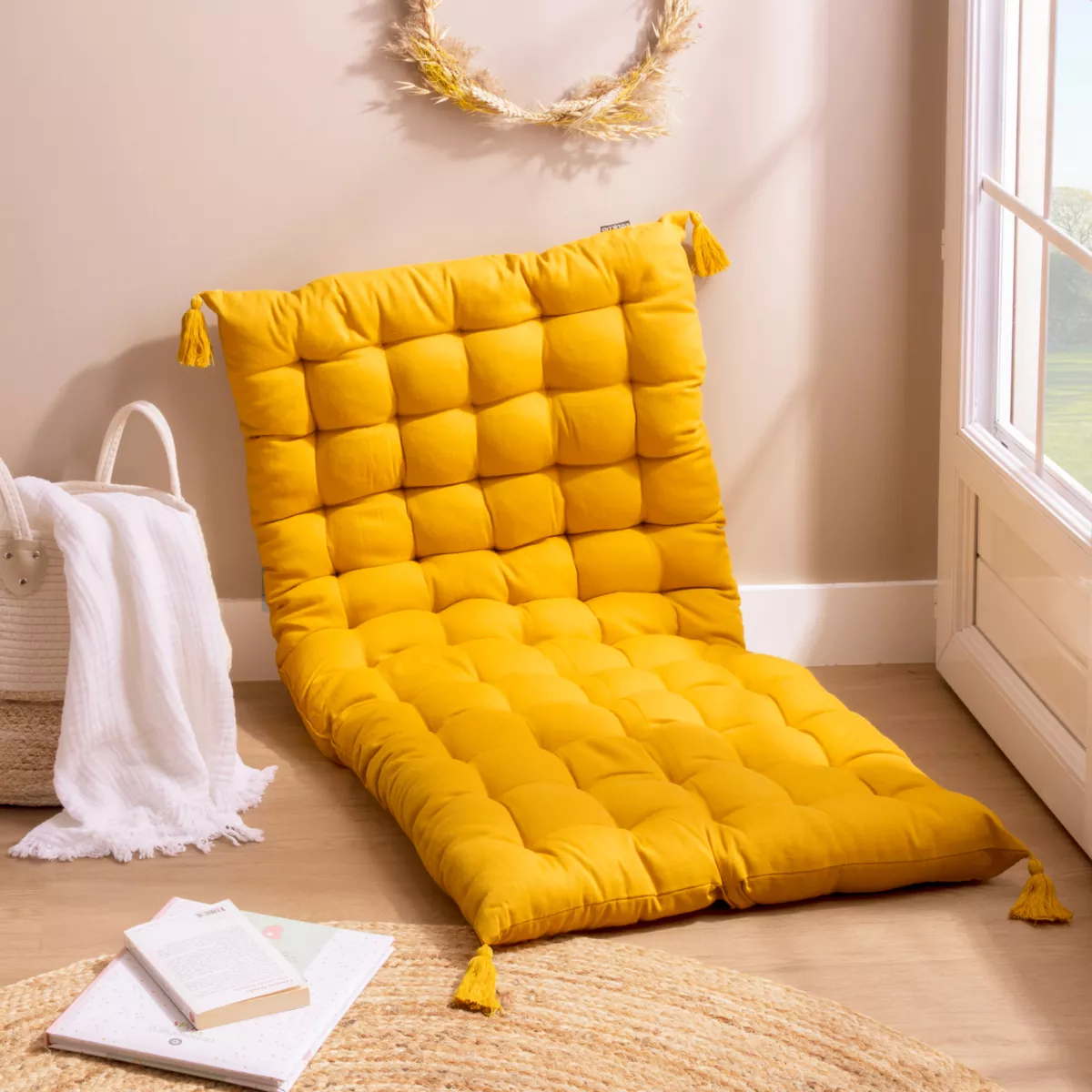 Colchoneta para el suelo (L120 cm) Pixel Amarillo mostaza 1