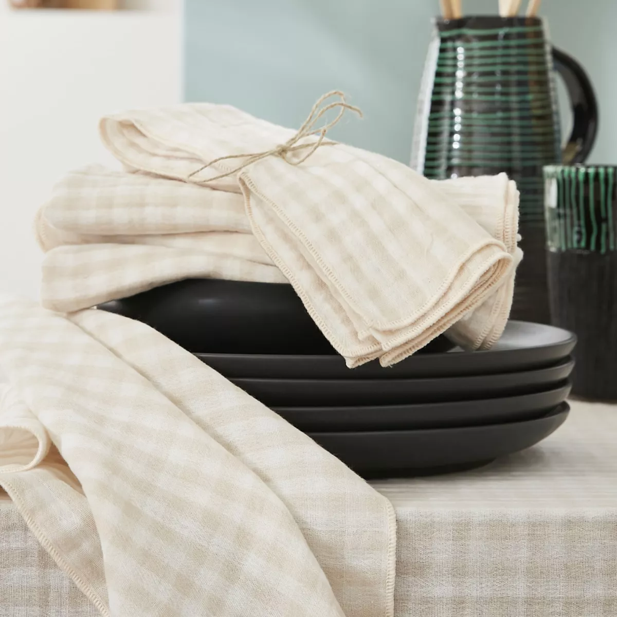 Juego de 3 servilletas gasa de algodón (40 x 40 cm) Vickie Beige