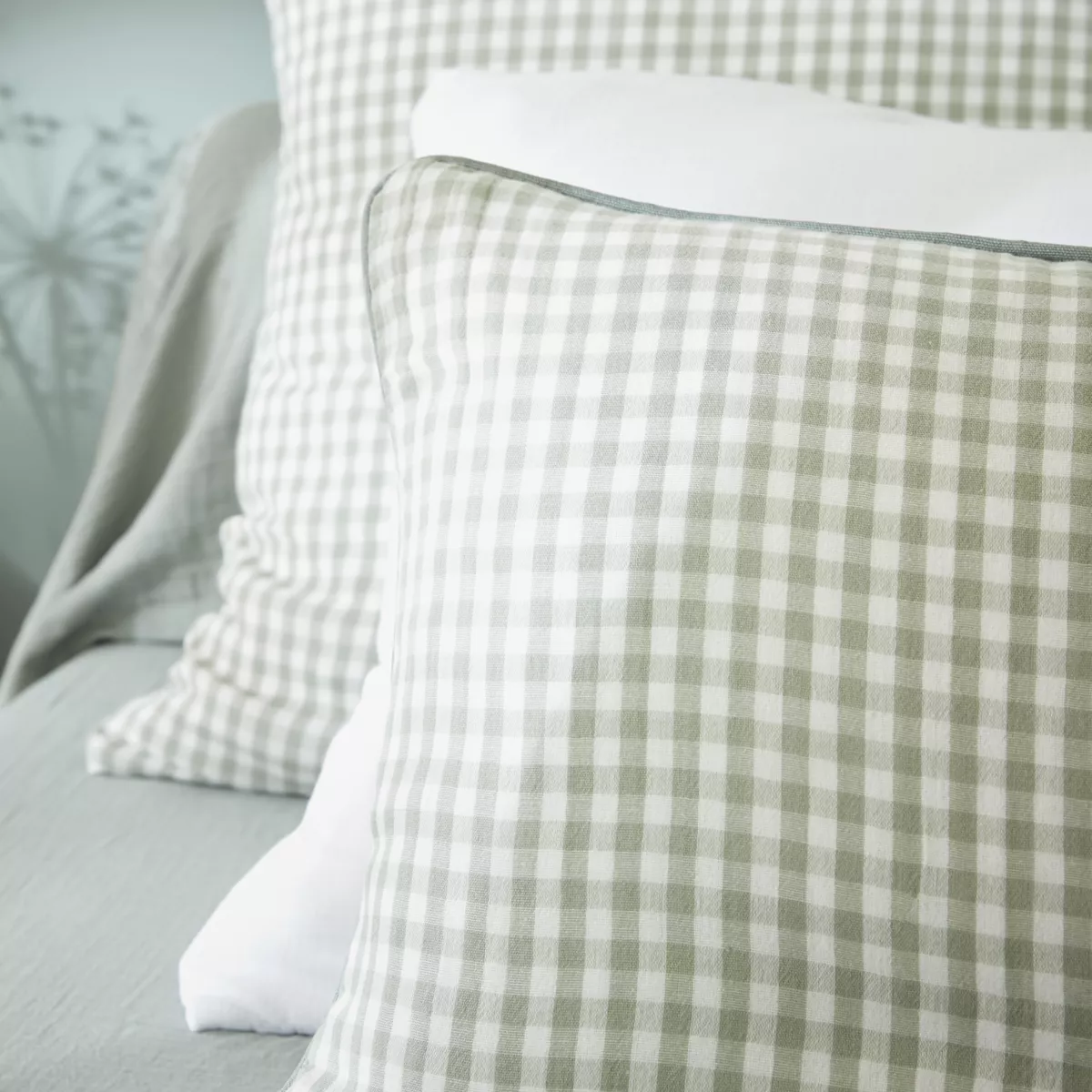 Cojín cuadrado en gasa de algodón (45 x 45 cm) Vickie Verde eucalipto