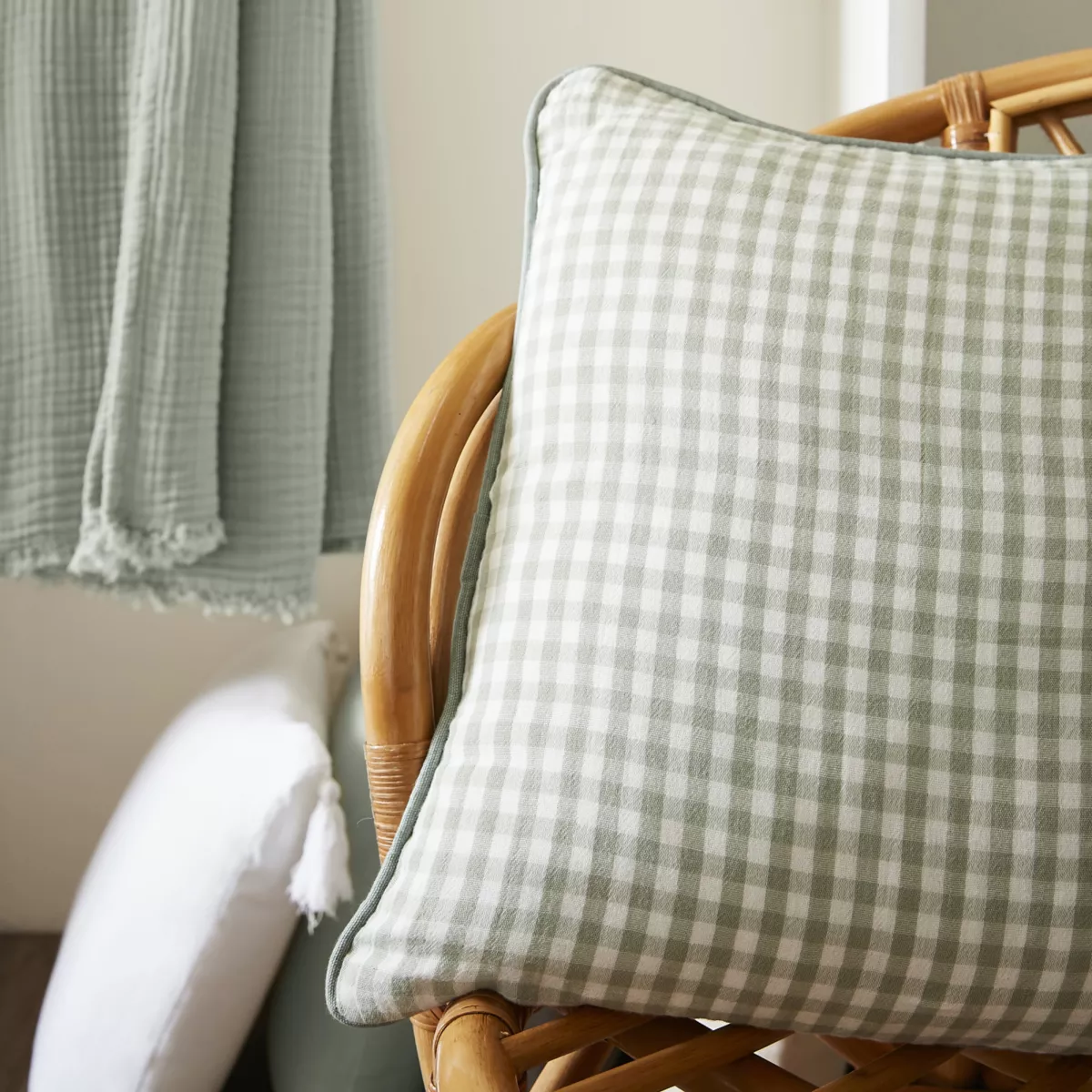 Cojín rectangular en gasa de algodón (40 x 60 cm) Vickie Verde eucalipto