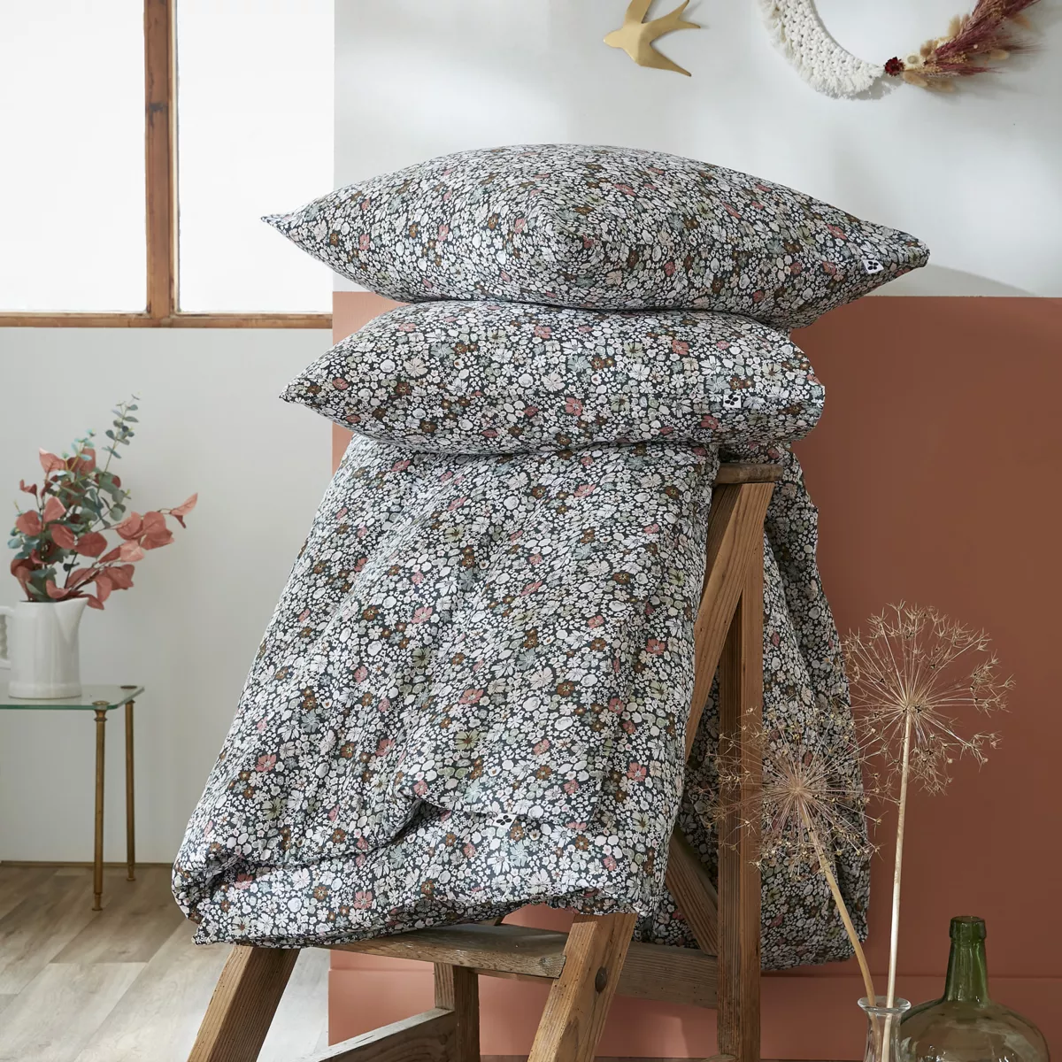 Housse de couette et deux taies coton (240 x 220 cm) Malia Multicolore