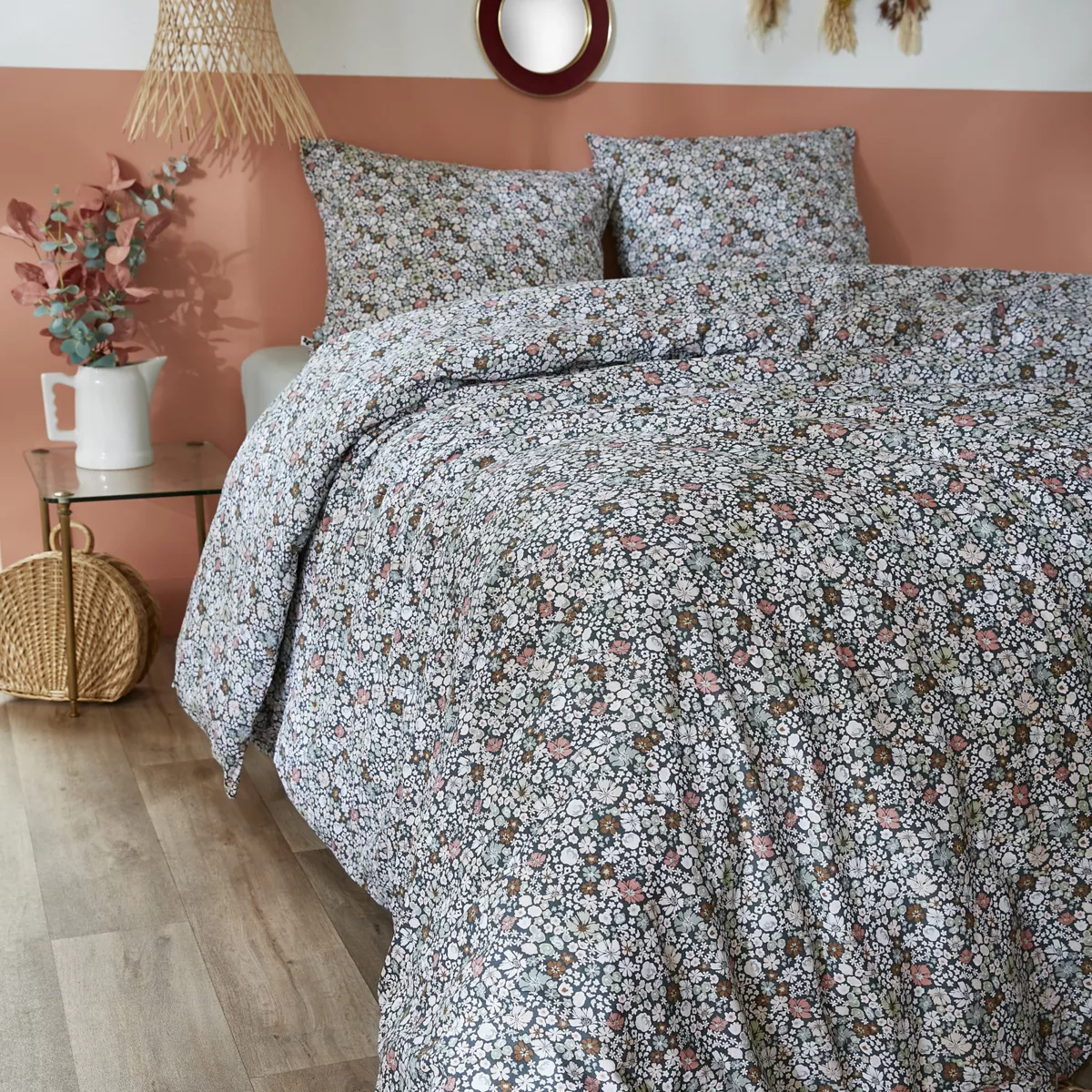 Housse de couette et deux taies coton (240 x 220 cm) Malia Multicolore