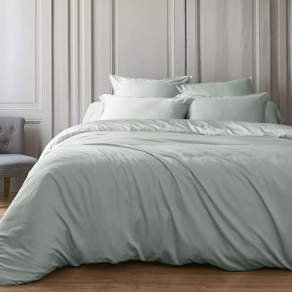 Housse de couette satin de bambou (240 x 220 cm) Salomé Vert eucalyptus