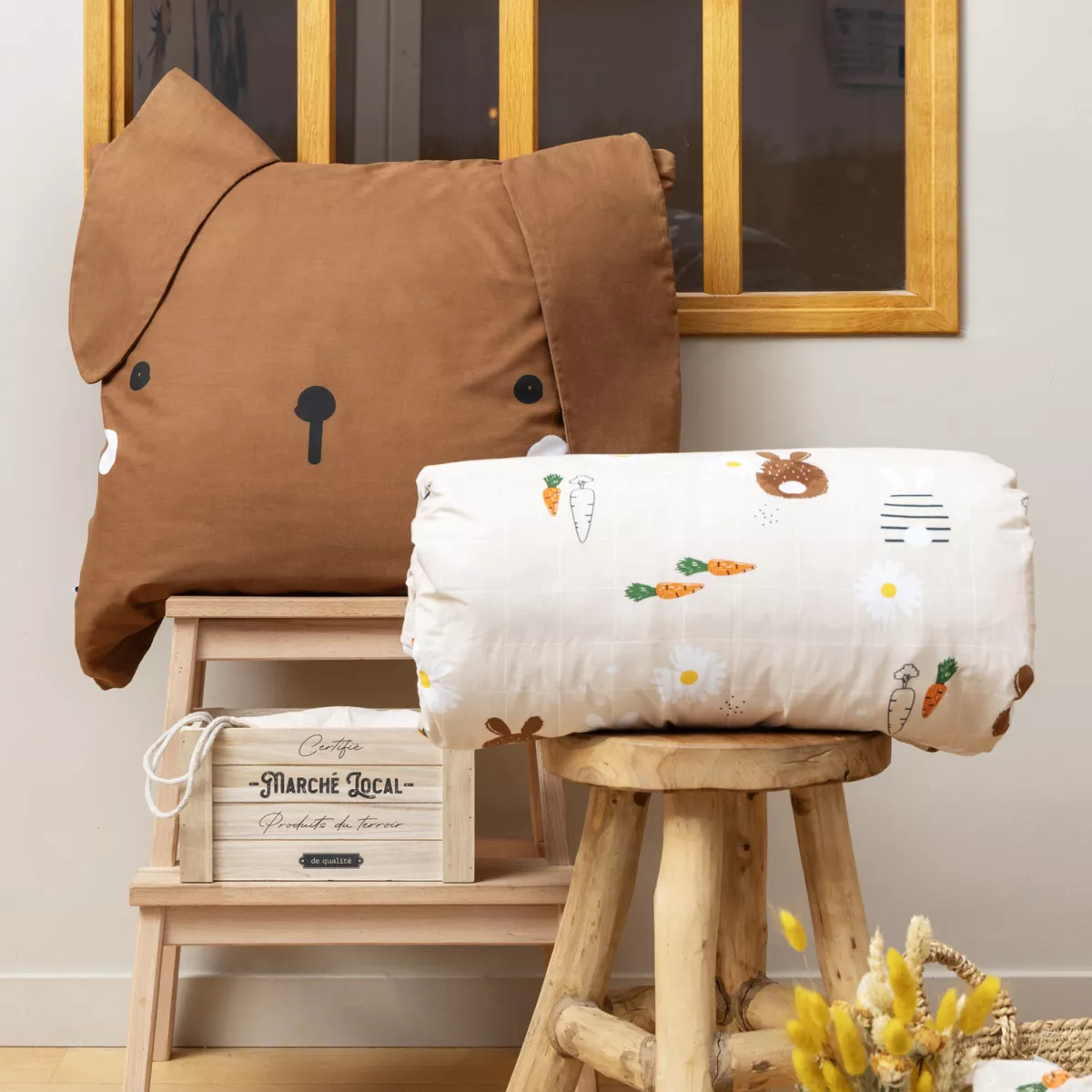 Funda nórdica y fundas para niño en algodón (240 x 220 cm) Pompon Marrón