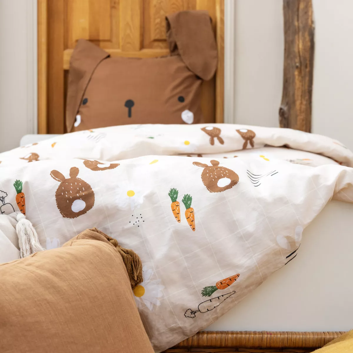 Funda nórdica y fundas para niño en algodón (200 x 200 cm) Pompon Marrón