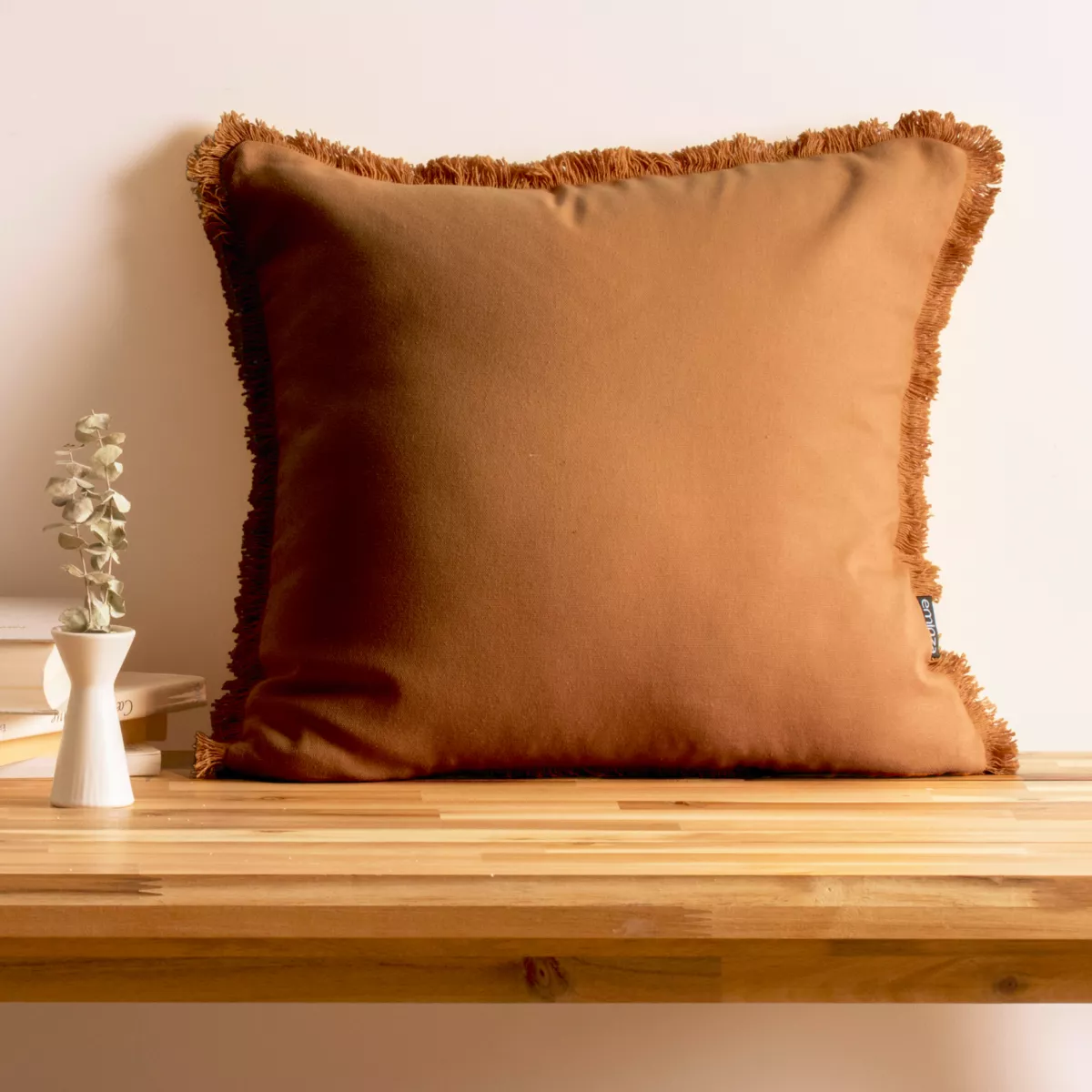 Coussin carré coton (45 x 45 cm) Pixel franges Camel