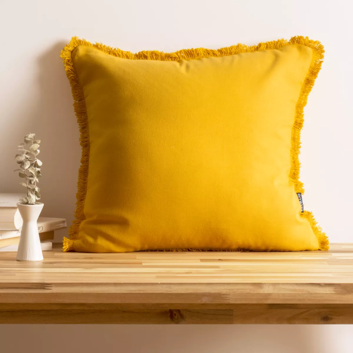 Cojín cuadrado en algodón (45 x 45 cm) Pixel con flecos amarillo mostaza