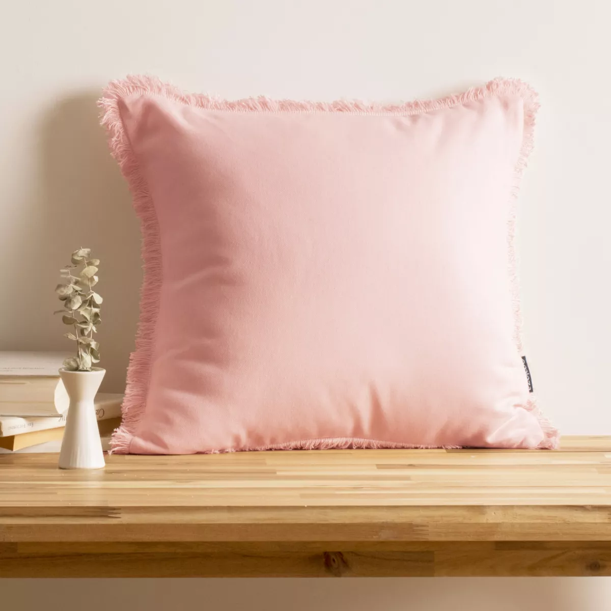 Cuscino quadrato in cotone (45 x 45 cm) Pixel con frange Rosa cipria