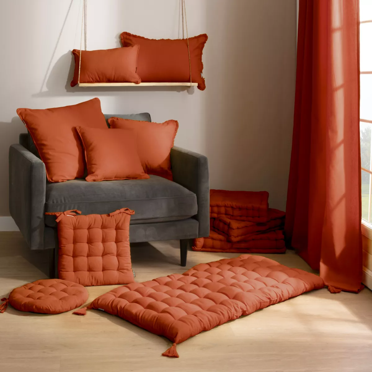 Coussin de chaise rond coton (40 cm) Pixel Terracotta