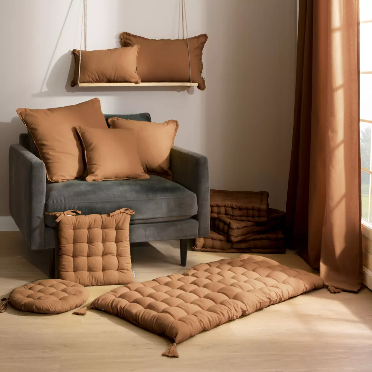 Coussin de chaise rond coton (40 cm) Pixel Camel