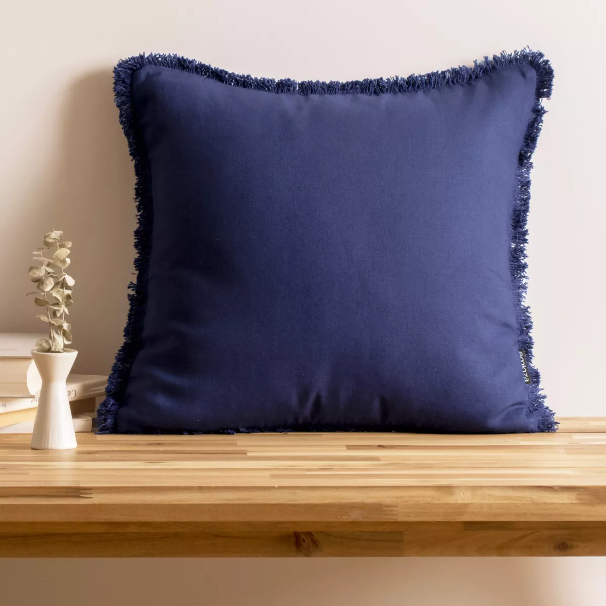 Cojín cuadrado en algodón (45 x 45 cm) Pixel con flecos Azul marino