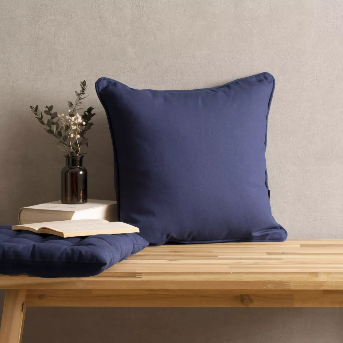 Coussin carré coton (40 x 40 cm) Pixel Bleu marine