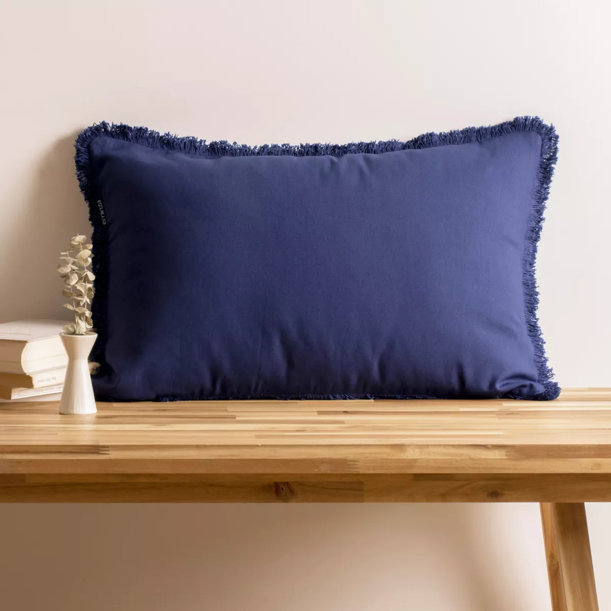 Coussin rectangulaire coton (40 x 60 cm) Pixel franges Bleu marine