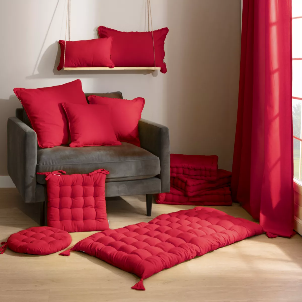 Coussin carré coton (45 x 45 cm) Pixel franges Rouge