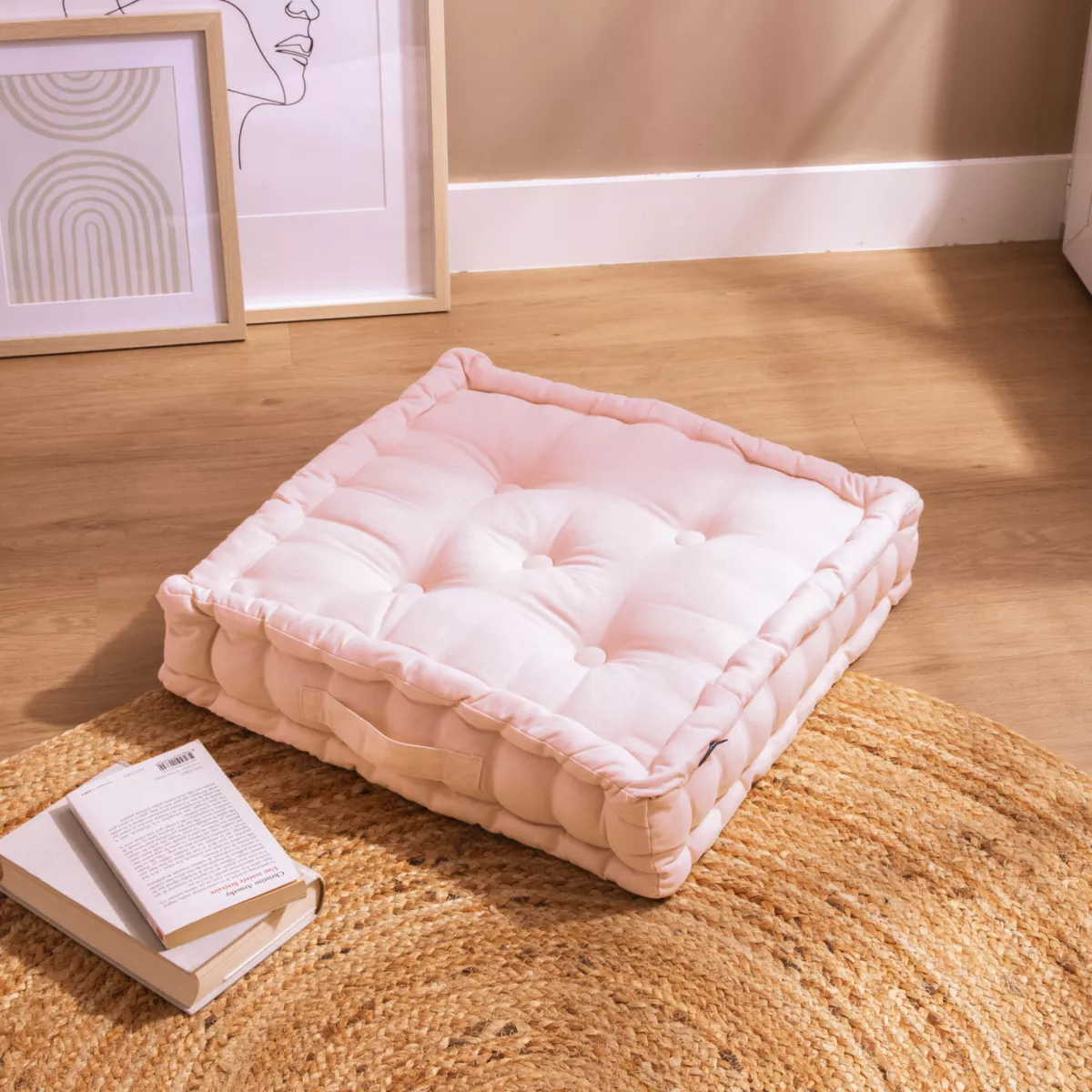 Coussin de sol coton (50 x 50 cm) Pixel Rose poudré