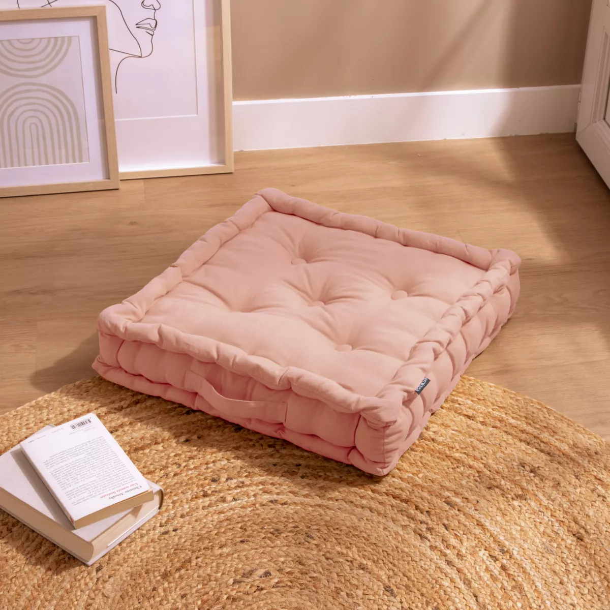 Cojín de suelo en algodón (50 x 50 cm) Pixel Rosa melocotón