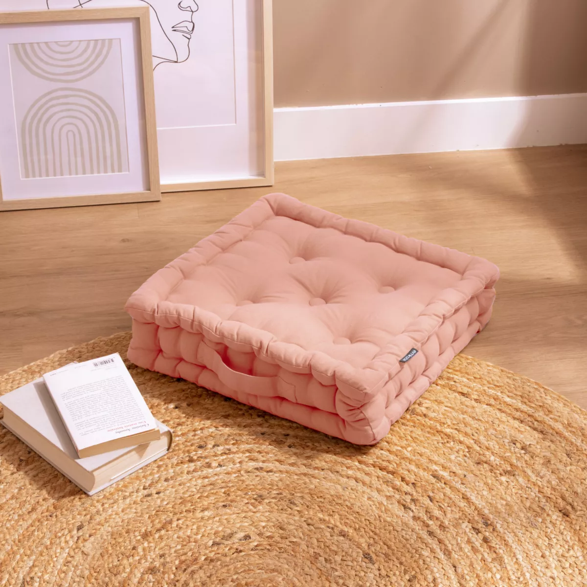 Coussin de sol coton (40 x 40 cm) Pixel Rose pêche