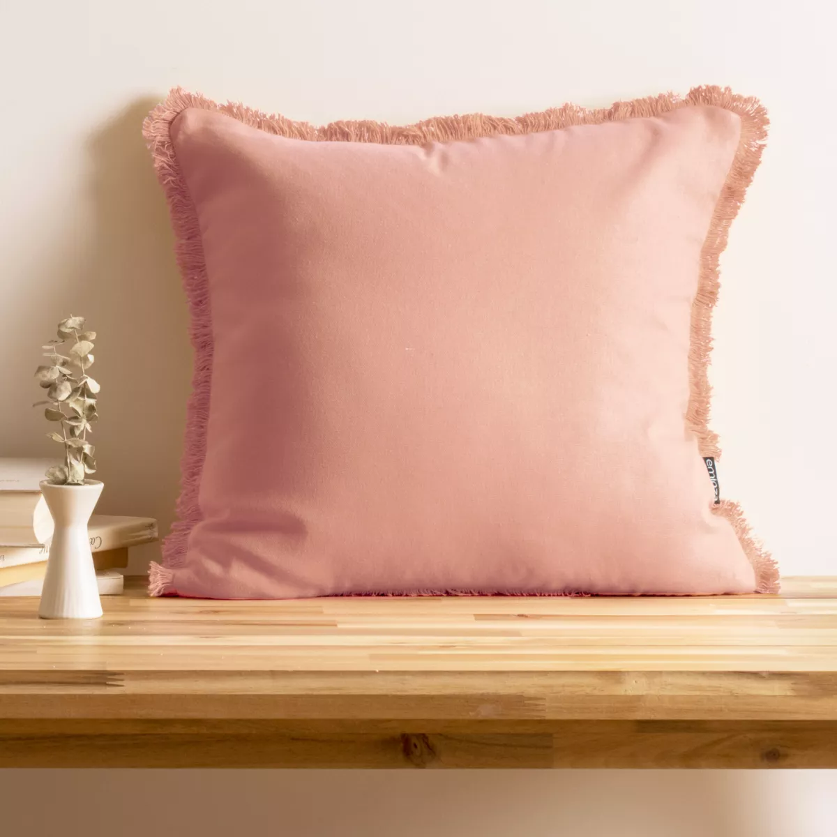 Cuscino quadrato in cotone (45 x 45 cm) Pixel con frange Rosa pesca