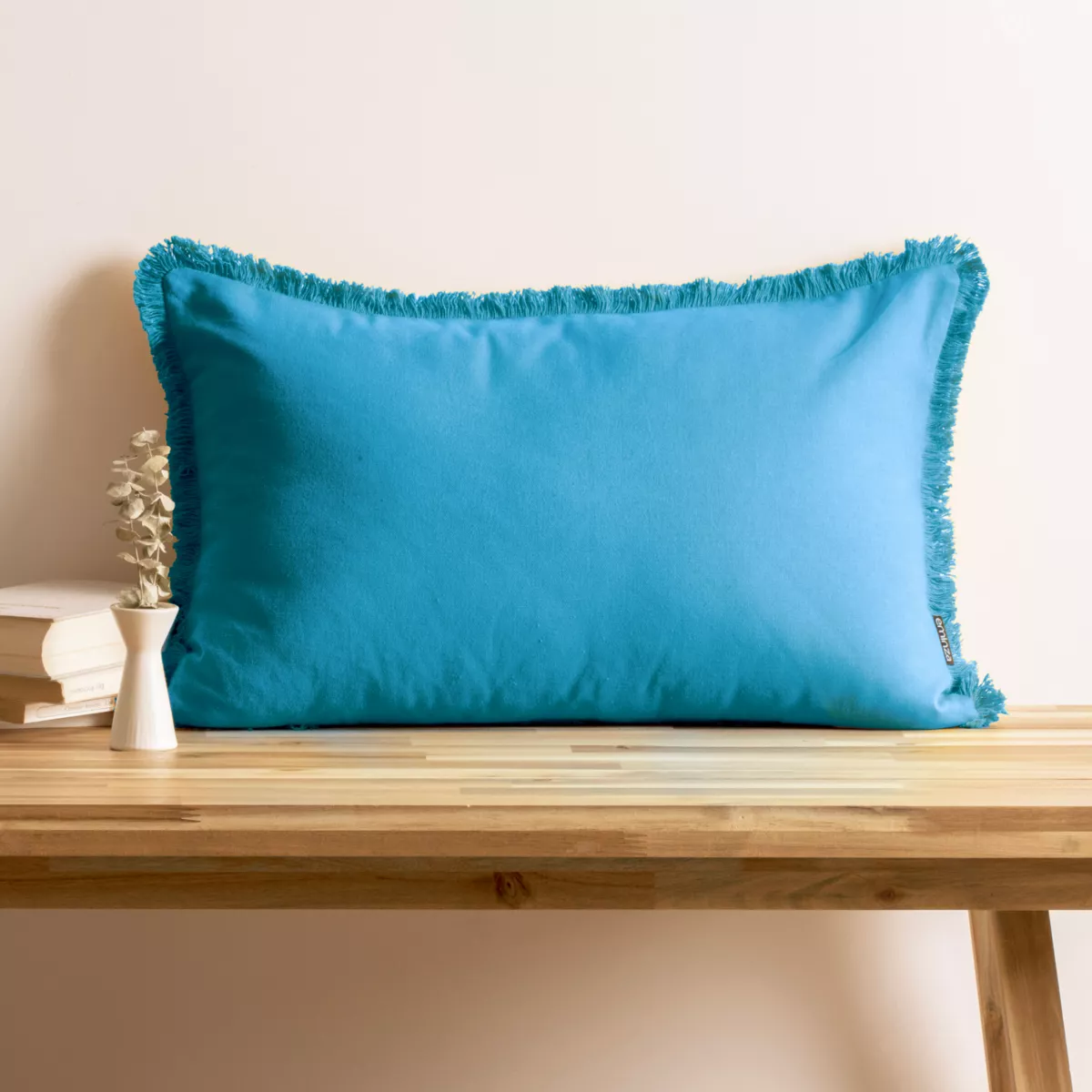 Coussin rectangulaire coton (40 x 60 cm) Pixel franges Bleu turquoise