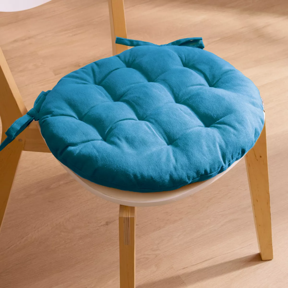 Coussin de chaise rond coton (40 cm) Pixel Bleu turquoise