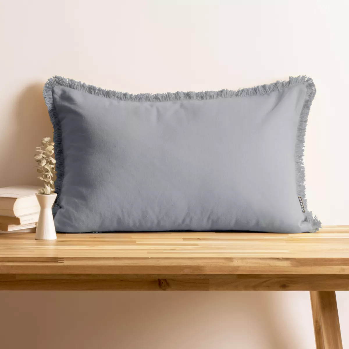 Cuscino rettangolare in cotone (40 x 60 cm) Pixel con frange Grigio