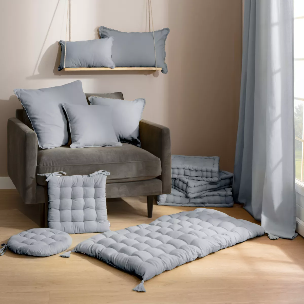 Overgordijn katoen (140 x 260 cm) Pixel Grijs