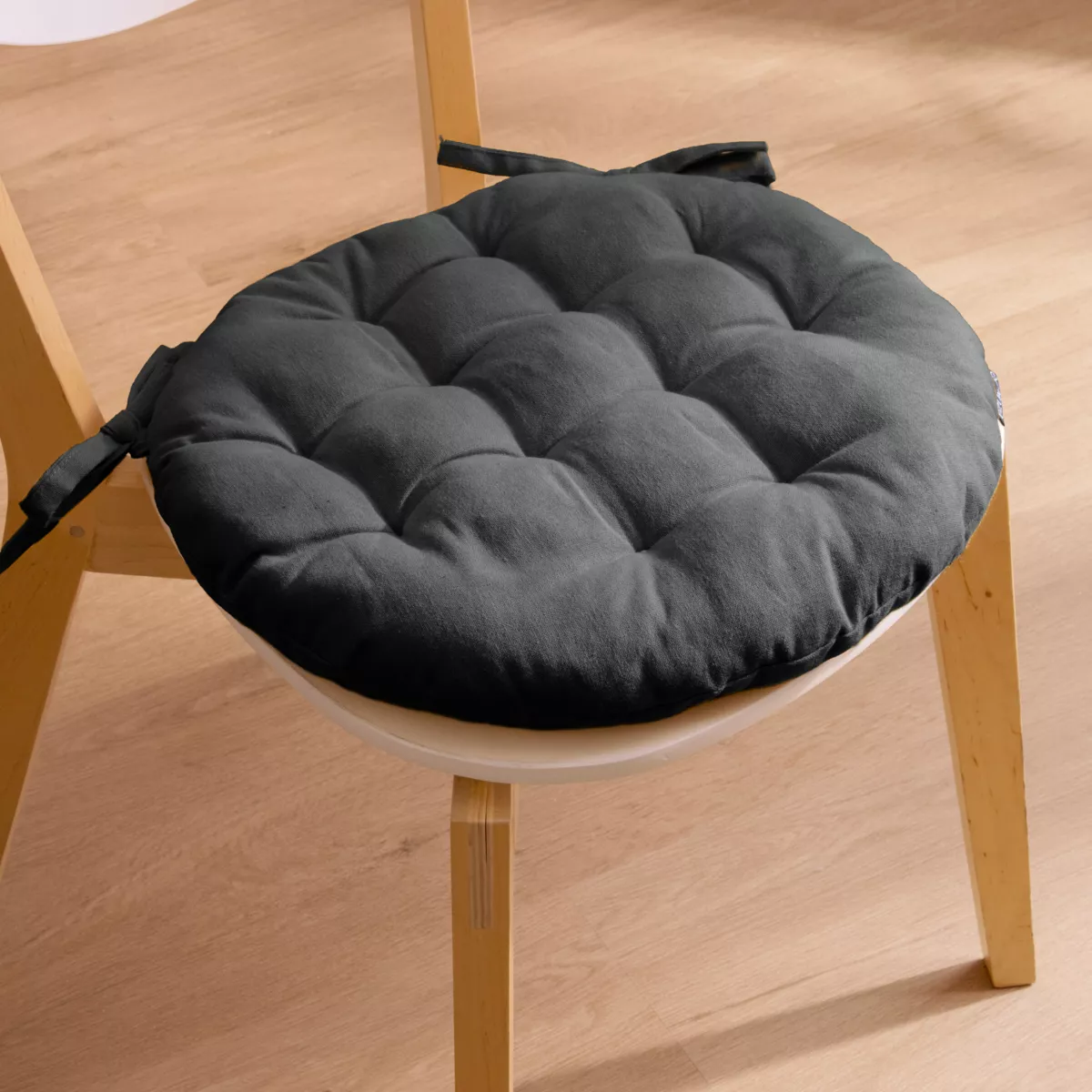 Cojín redondo en algodón para silla (40 cm) Pixel Gris antracita
