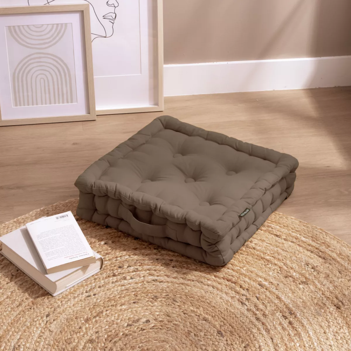 Coussin de sol coton (40 x 40 cm) Pixel Taupe