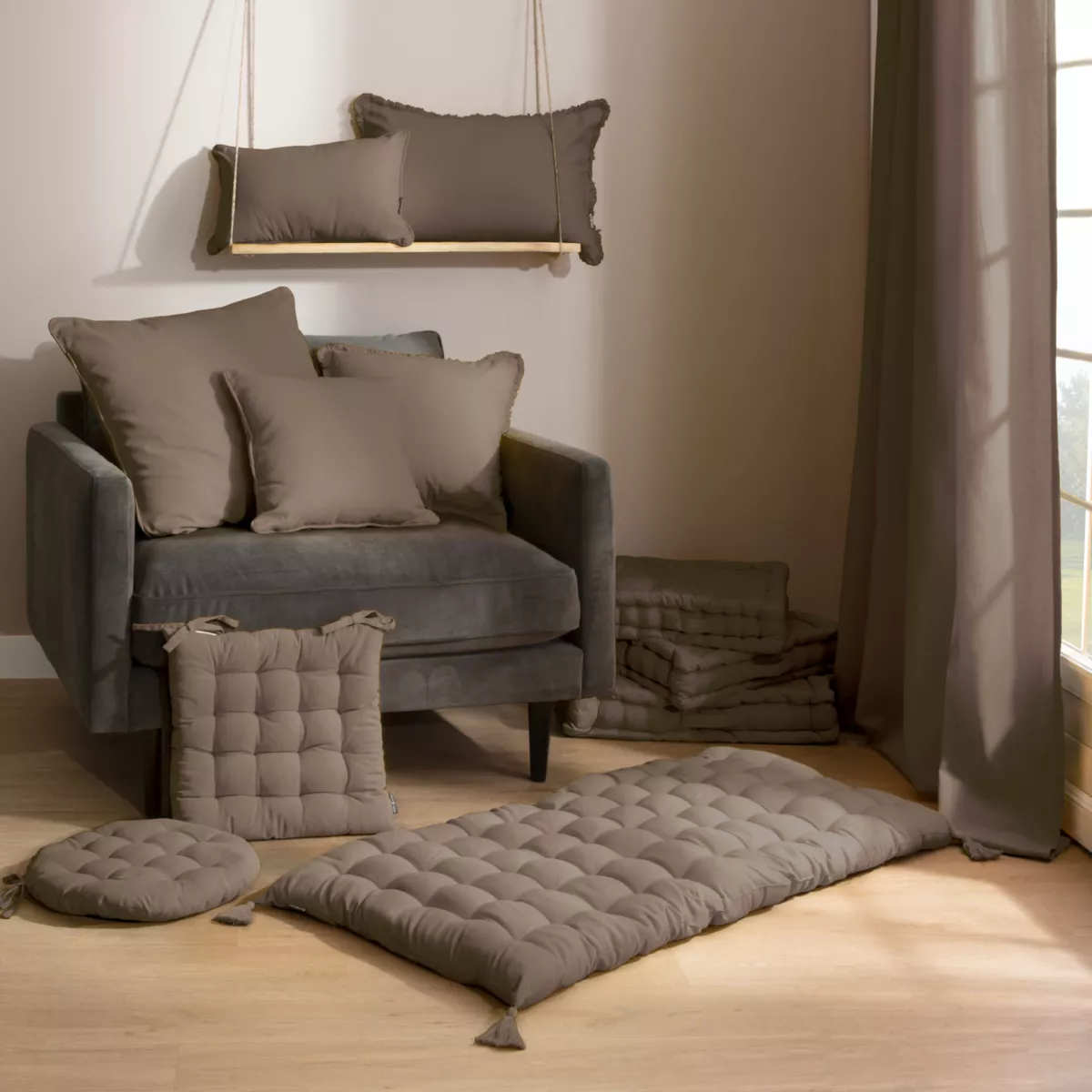 Coussin rectangulaire coton (30 x 50 cm) Pixel Taupe
