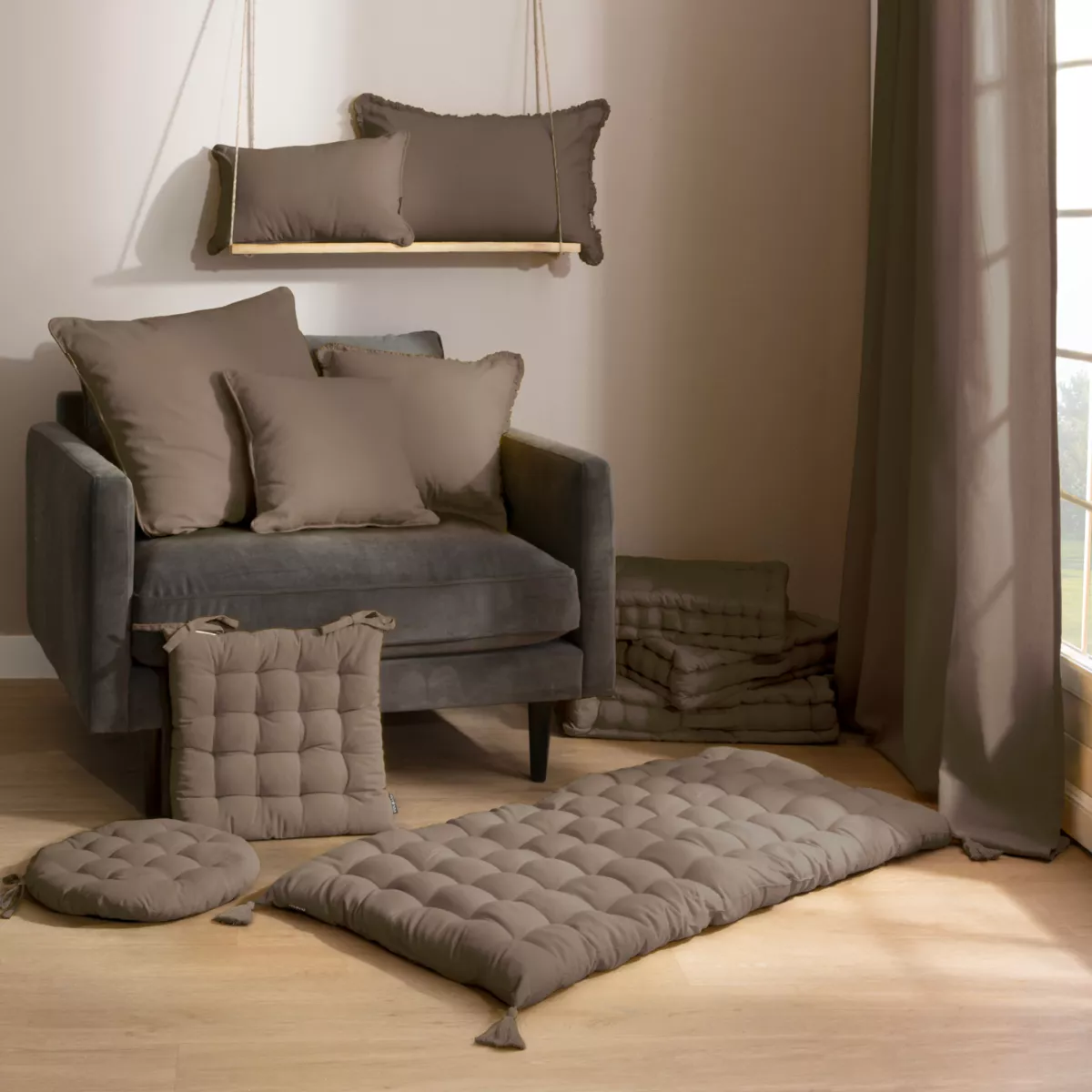 Coussin carré coton (60 x 60 cm) Pixel Taupe