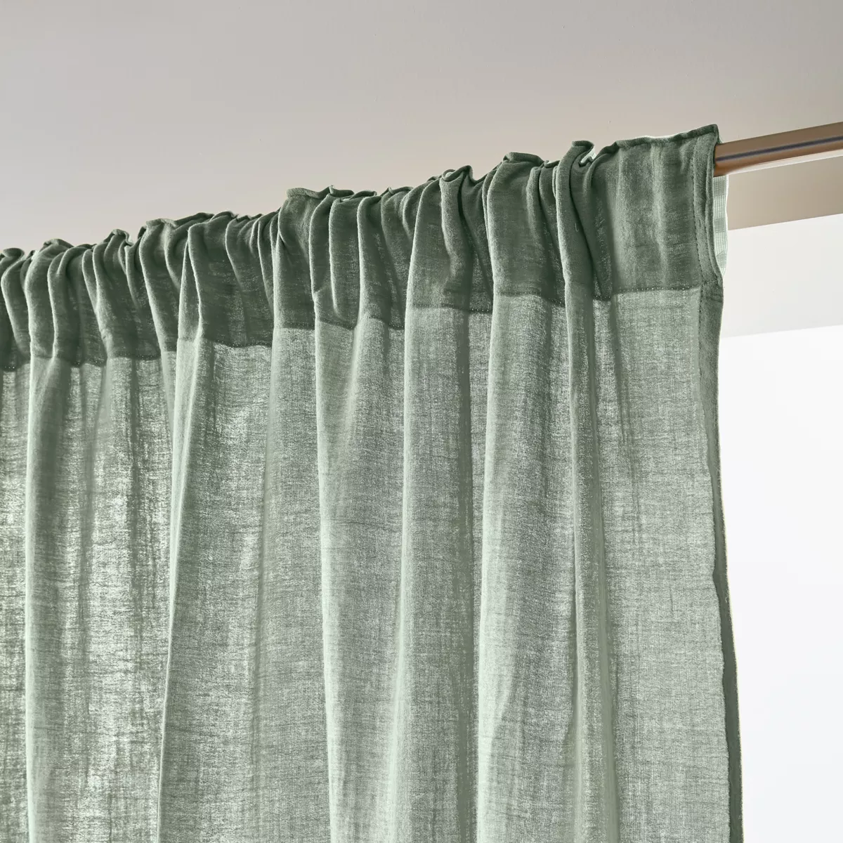 Rideau gaze de coton galon fronceur (140 x 240 cm) Gaïa Vert eucalyptus