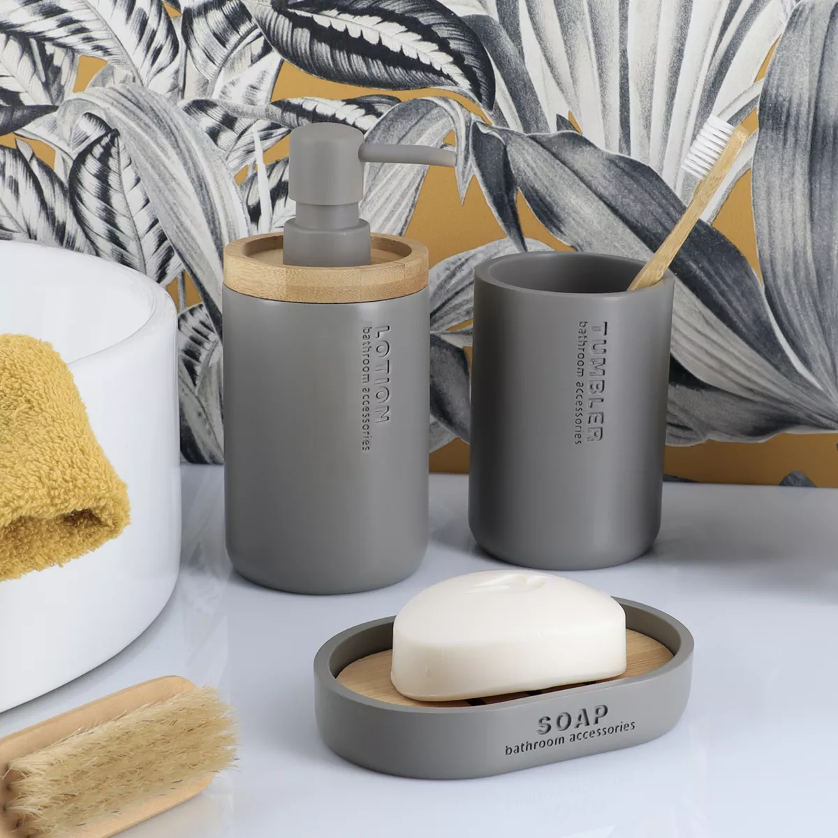 Set de accesorios de baño Purebamboo Gris