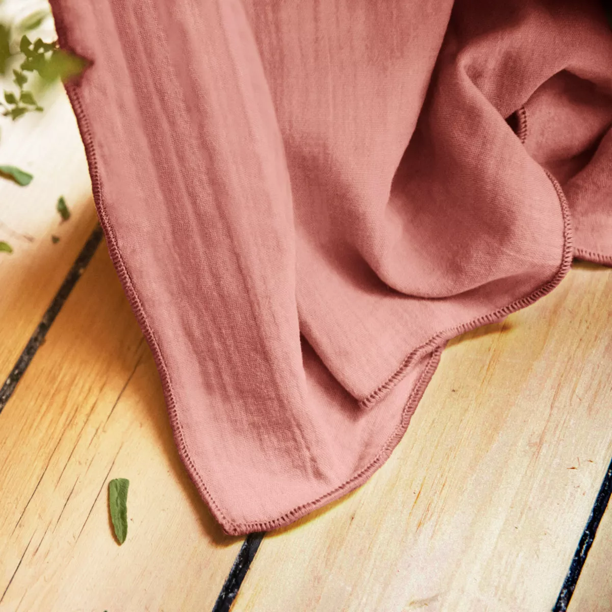 Rideau gaze de coton ajustable (180 x max 300 cm) Gaïa Rose pêche