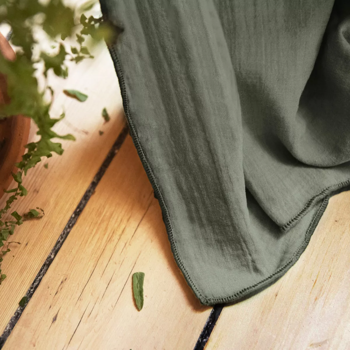 Rideau gaze de coton galon fronceur (180 x 240 cm) Gaïa Vert romarin