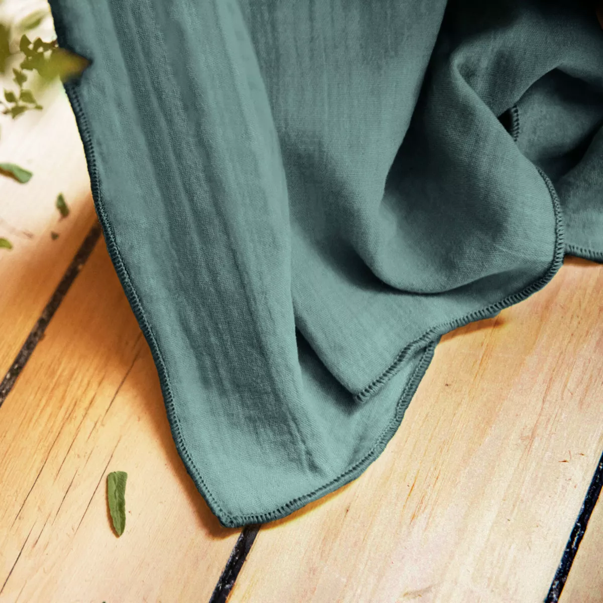 Rideau gaze de coton ajustable (280 x max 300 cm) Gaïa Bleu canard