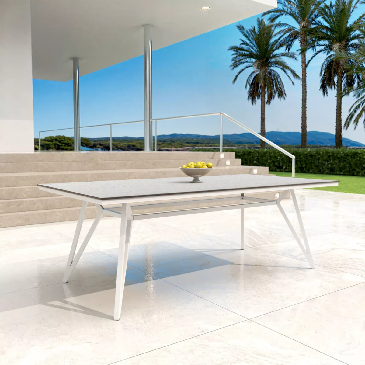 Tuintafel aluminium/HPL 10 zitplaatsen (220 x 115 cm) Biarritz - Stenen effect Wit