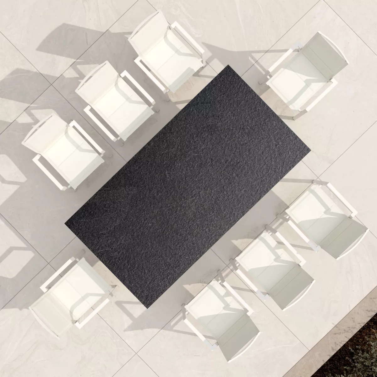 Table de jardin aluminium/HPL 10 places (220 x 115 cm) Biarritz - Effet pierre Anthracite/Blanc