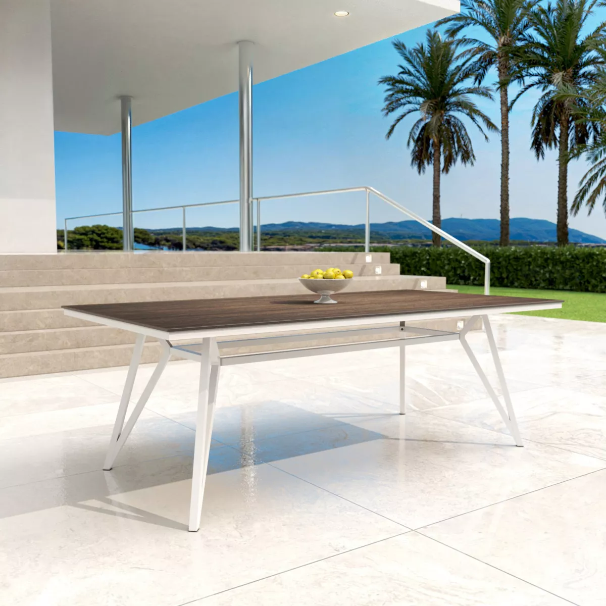 Table de jardin aluminium/HPL 10 places (220 x 115 cm) Biarritz - Effet Bois/Blanc