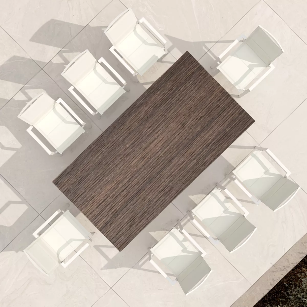 Table de jardin aluminium/HPL 10 places (220 x 115 cm) Biarritz - Effet Bois/Blanc