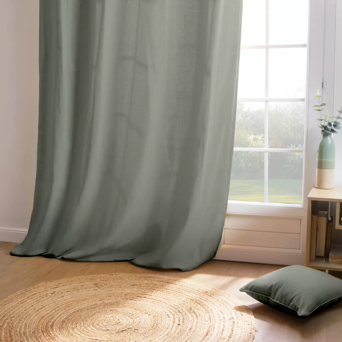 Rideau coton (140 x 260 cm) Pixel Vert kaki