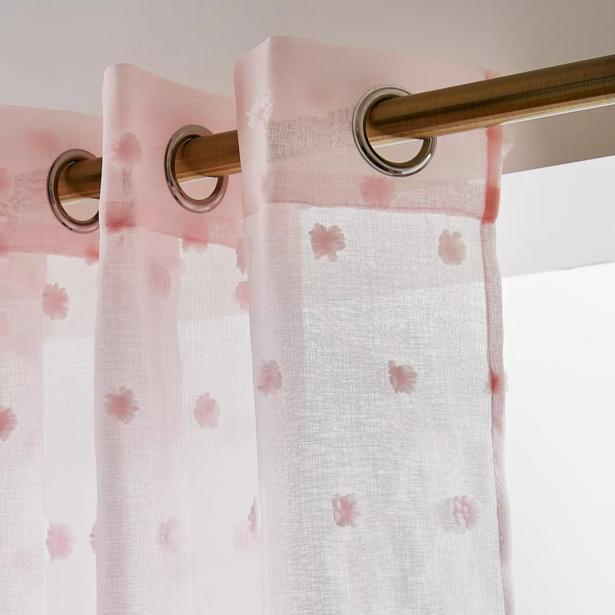 Voilage oeillets pompons (140 x 280 cm) Emie Rose
