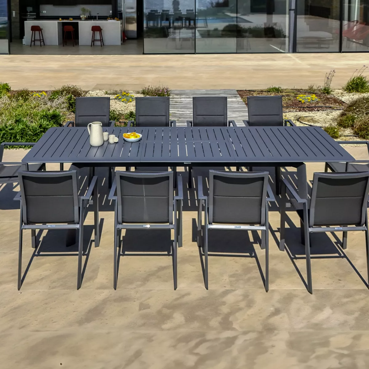 Table de jardin extensible aluminium 10 places (286 x 100 cm) Portofino - Gris anthracite