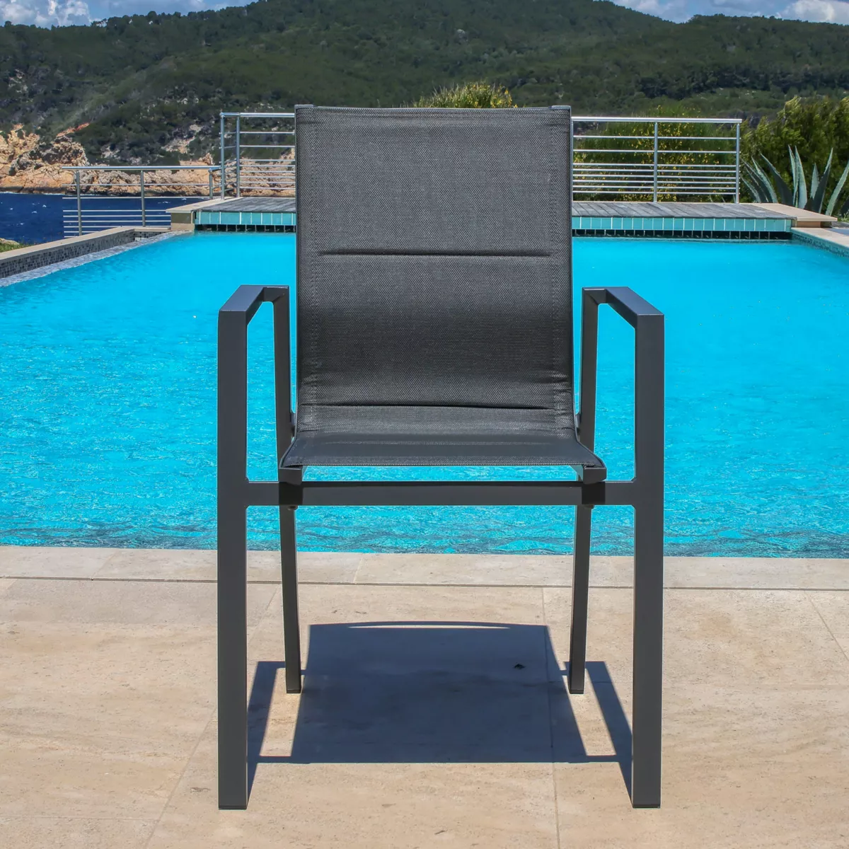 Fauteuil de jardin empilable aluminium Portofino - Gris anthracite
