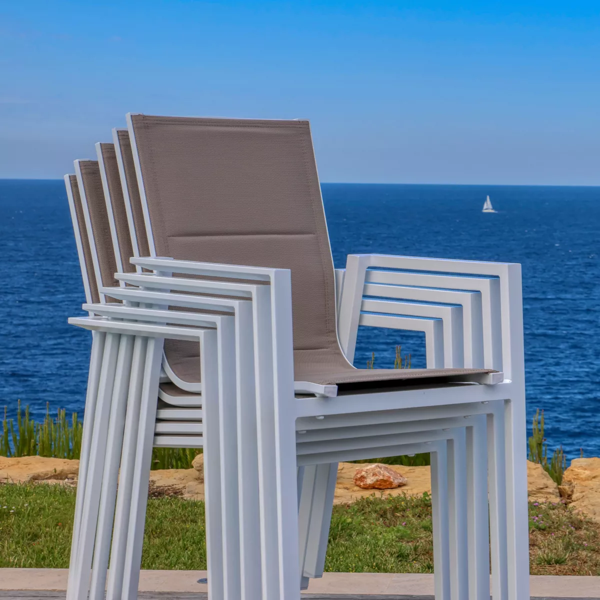 Fauteuil de jardin empilable aluminium Portofino - Taupe