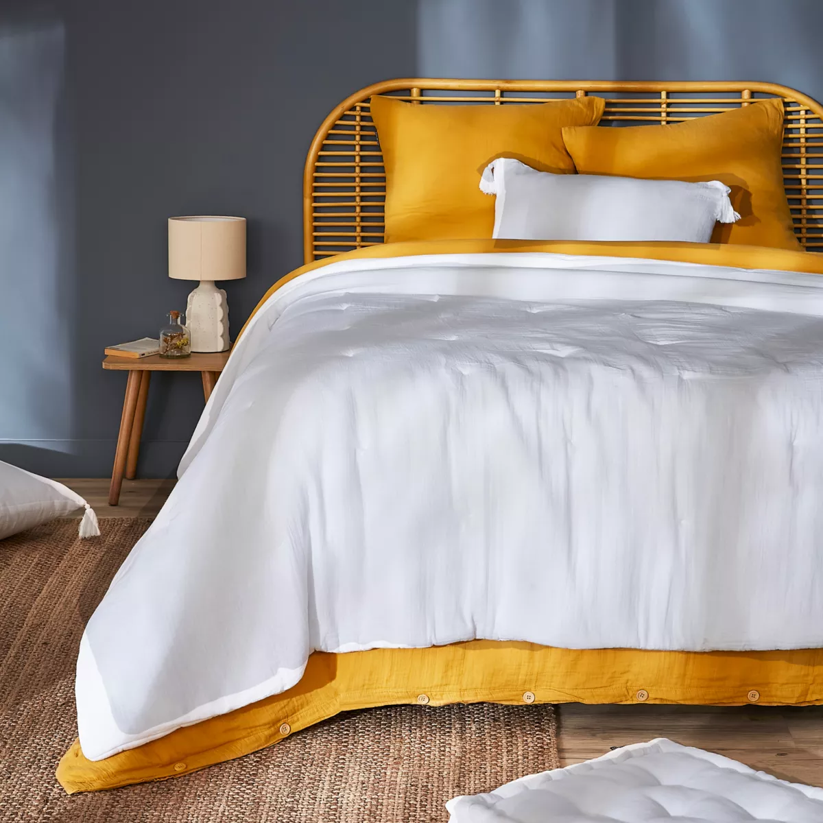 Bedsprei Katoengaas (260 x 240 cm) Gaïa Roomwit