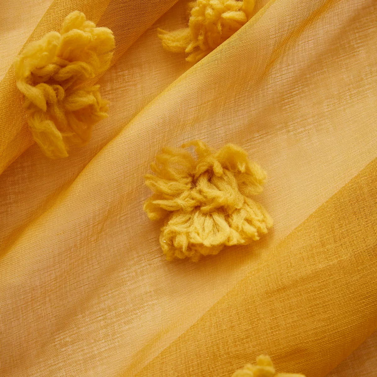 Tenda trasparente con occhielli con pompon (140 x 240 cm) Suzie Giallo senape