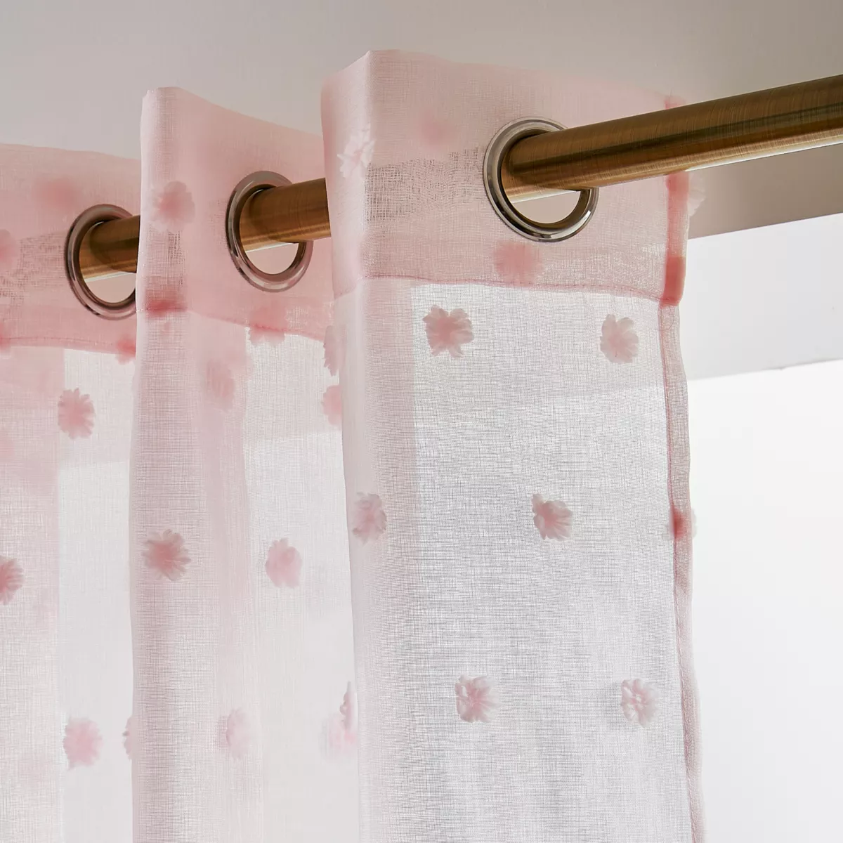 Voilage oeillets pompons (140 x 240 cm) Emie Rose