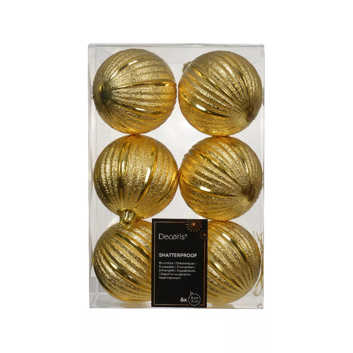 Lot de 6  Boule incassable dia8.00cm or clair