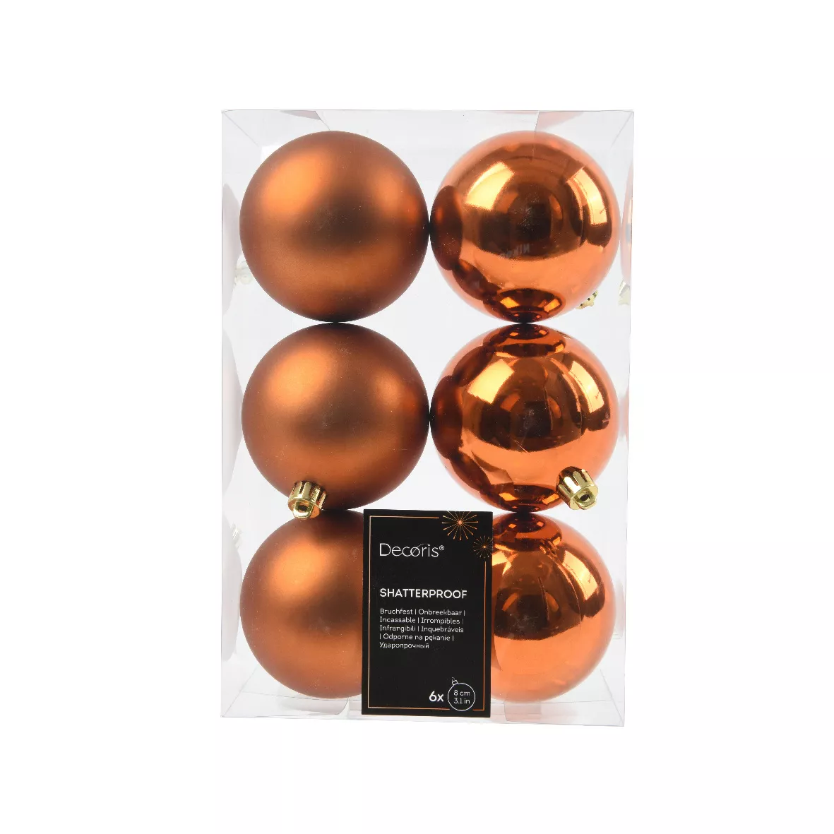 Lot de 6  Boules incassable brill- mat ALPINE dia8.00cm cidre chaud